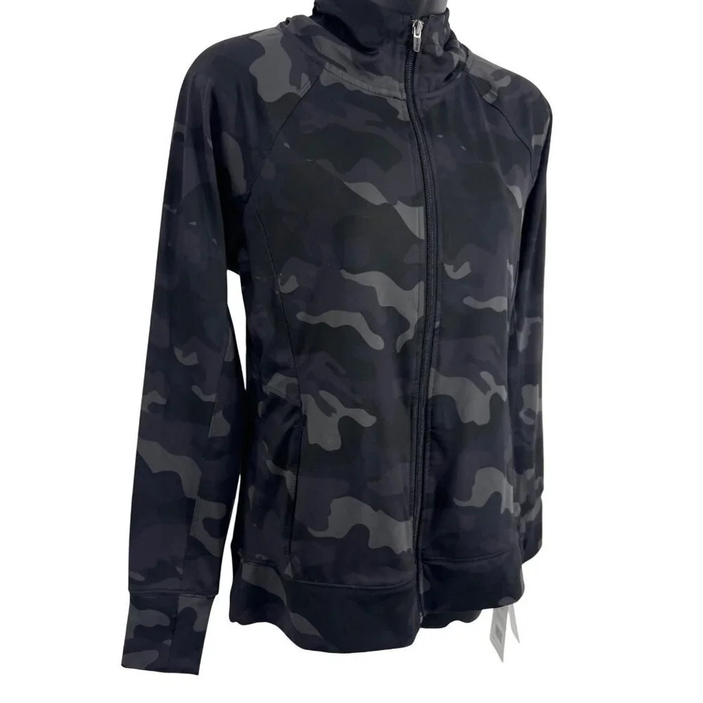 RBX Womens Hooded Black Gray Camo Jacket Zipper Size Small S Athleisure New - Picture 4 of 8